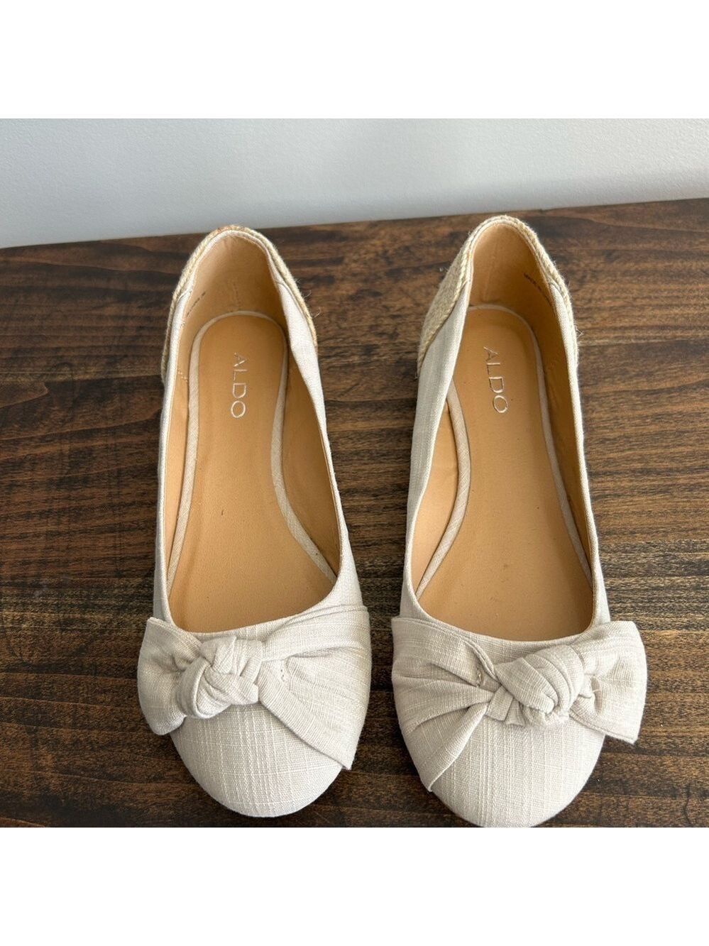 Aldo Cream Flats with Bow Detail, Size 38